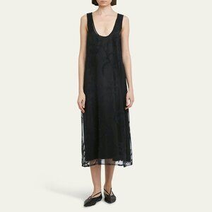NEW (NWT) Plan C - Floral Overlayed Maxi Dress Size 40 Black Made in Italy